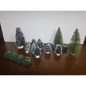 Assorted Holiday Village Evergreen‎ Trees And Bushes Lot of 13 (Snow Flocked)